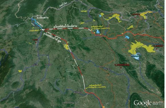 10 m diameter and divided into two branches for diverting water to Huai Luang (54.45 km) and Ubolratana (85.563 km).