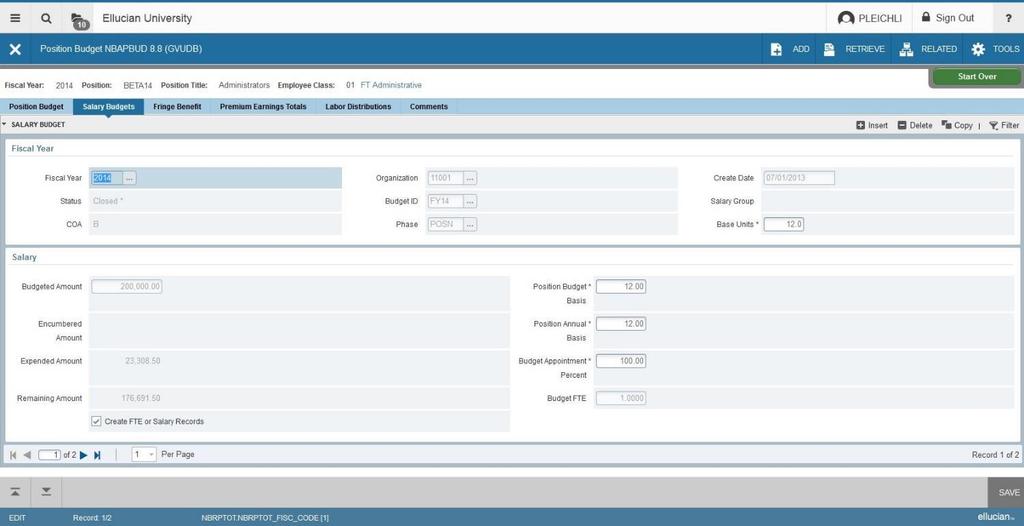 Enhanced User Interface Standard tools and logout information.
