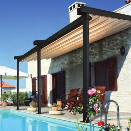 A2 C L1 The Gennius A2 C has the elegant look of a pergola. The fabric guiderail system is supported by a strong and durable integrated extruded aluminum structural rafter and column.