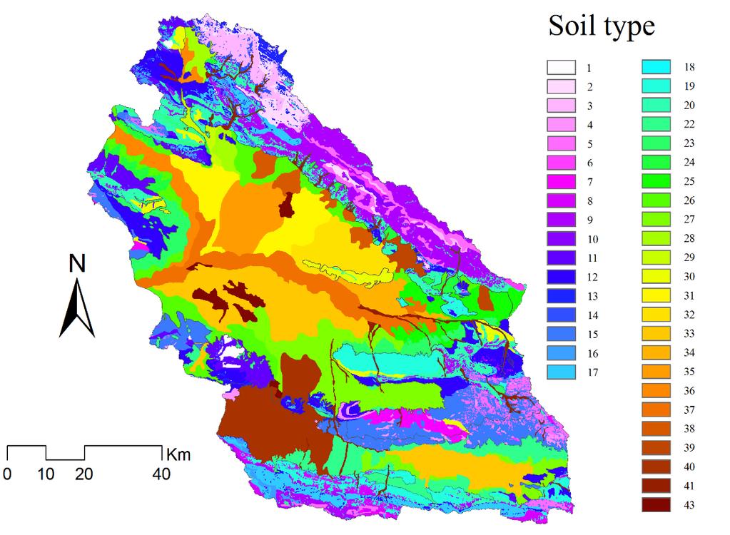Scale: 1:100000 43 types of soils Official reports: Soil texture, rock fragment content, soil saturated