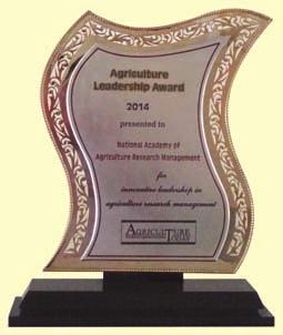 The ICAR-National Academy of Agricultural Research Management conferred the Agriculture Leadership Award 2014 by the Agriculture Today Group in the category Academic