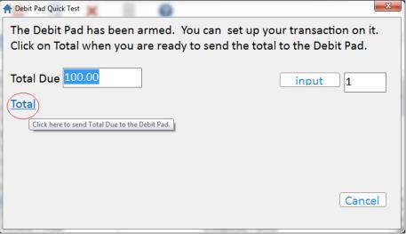 18. Total the Transaction The PIN pad will give you a message to please wait. Click the Total link on the Test screen.