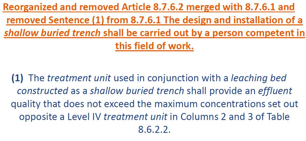 2012 OBC: Part 8 Changes 8.7.6., Div. B Shallow Buried Trench; Const.
