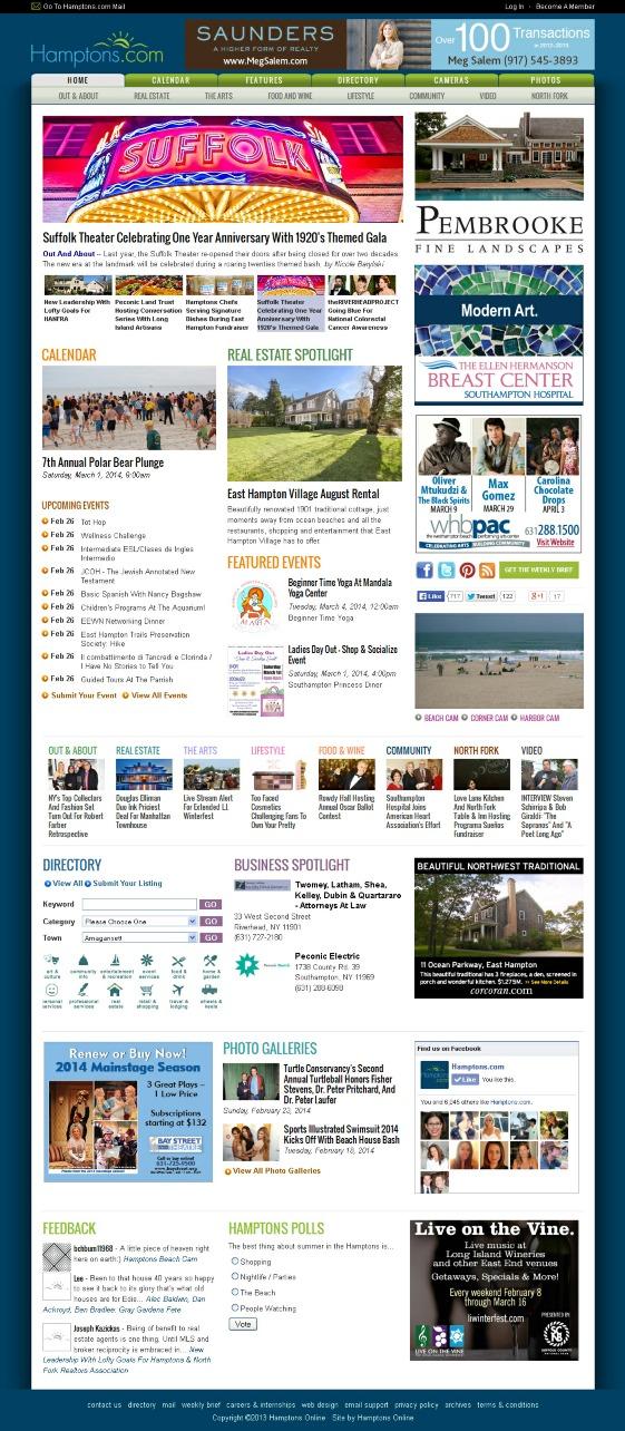 THE HAMPTONS.COM HOME PAGE: HAND-CRAFTED TO INFORM, ENTERTAIN, INSPIRE Subtle animation and engaging images focus attention on advertisers in key positions.