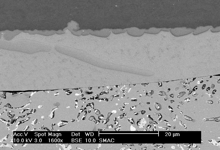 Micro-crack Eu Sn/Pb grain structure solder Figure 3: Brightfield photomicrograph of cross sectioned FET