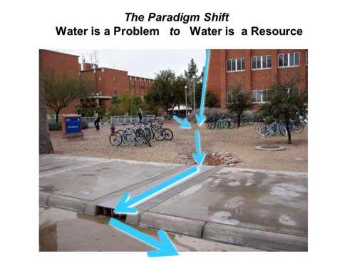 The modern water harvesting movement is part of a broader change, or paradigm shift, in how water is treated on sites. And that is the shift from viewing water as a problem to seeing it as a resource.