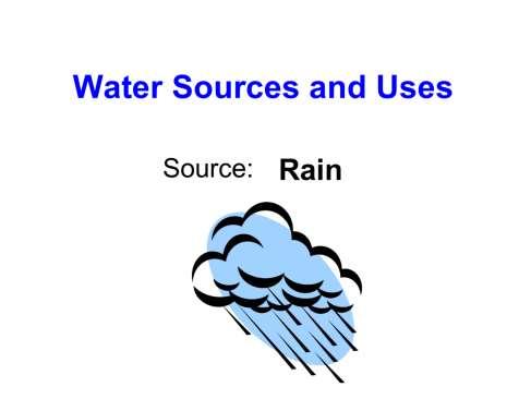 Rain water is the primary source of water we ll discuss in this class.