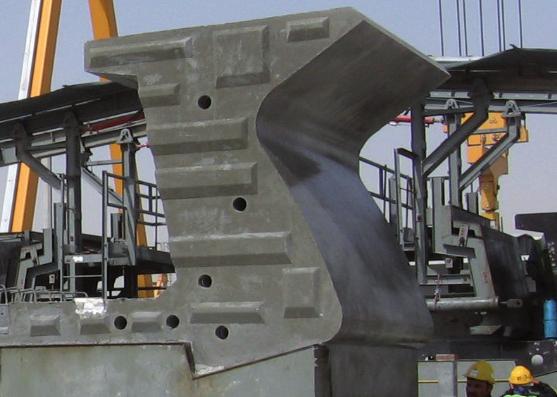 Segments are made in a purpose built casting yard, where a specially designed steel formwork known as longitudinal mould or casting