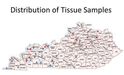 Figure 3. Location of tissue samples collected across Kentucky.
