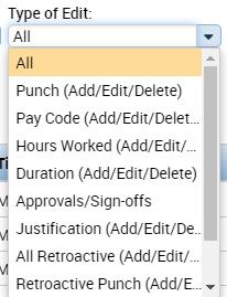 an in punch or and out punch Comment: Comments can be inserted by timekeepers or supervisors only Edit Date: This is the date the timecard was edited User: This field indicates who made the edit to