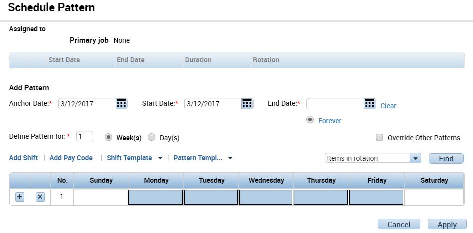 Click on the applicable days while holding the Ctrl button on your keyboard and click on Shift Template (Note: