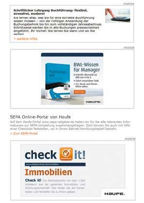 Newsletter 4 Newsletter Advertisement In addition to the portals, Haufe offers the corresponding newsletters for hot topics and news in HR and HR management.