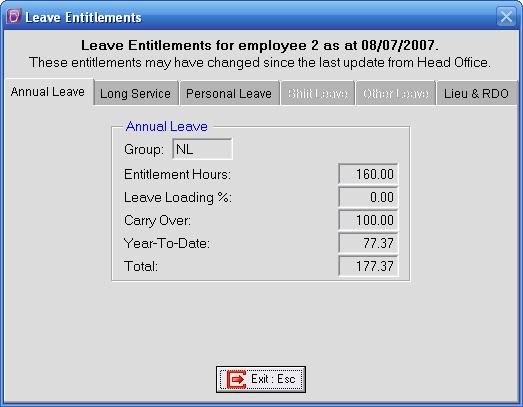 Remote timesheet entry using MYOB Timesheet Calculator MYOB Timesheet Calculator Leave Entitlements This area shows the