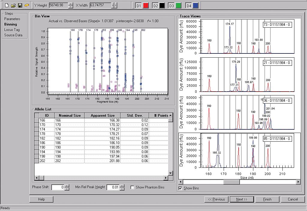 click menu when the cursor is on the Bin View. The software selects nominal sizes to obtain the best linear fit with the available data from the cluster analysis.