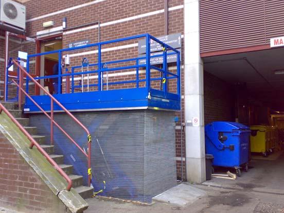 loading bay lifts in use in hospitals and storage facilities across the