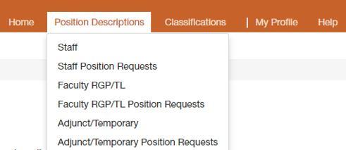 2. Hover over Position Descriptions (PDs) in the orange header and select the appropriate