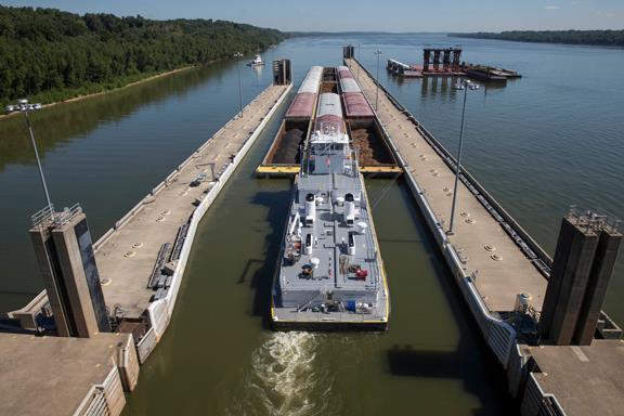 Lock 52 is the busiest lock on America s inland navigation system, where more than 80 million tons of coal, grain, chemicals, fuel, and other commodities, worth about $22 billion, pass through each