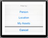 MiCat Menu Assets (Continued) User can filter their asset list by Person and Location fields On the Asset list, the following fields of assets are
