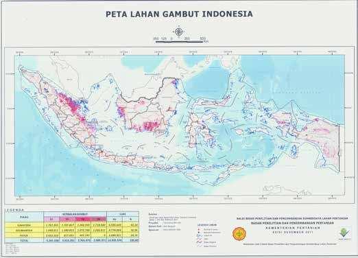 MAP OF PEAT FORESTS DISTRIBUTION IN INDONESIA Peatlands in Indonesia covers about 50% of the total world tropical peatland. An estimated 20.