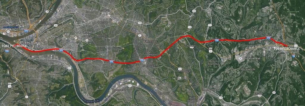 Figure 5-2. Aerial map of Parkway East being studied section 5.2 TESTING OF SELECTING STRATEGIES PROCESS MODEL 5.2.1 Parkway West First step: identify corridor categories.