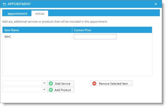 10 Day-to-Day Operations Guide Extras Tab This tab allows you to attach any services or product to an appointment without taking