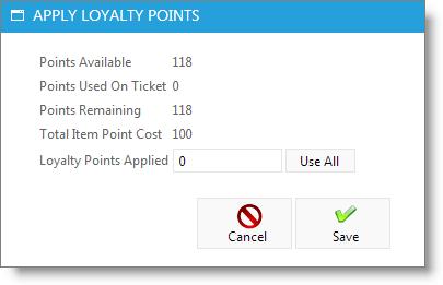 Daily Operations 27 Redeem Loyalty Points This screen allows you to apply any available loyalty points the selected client has accumulated.