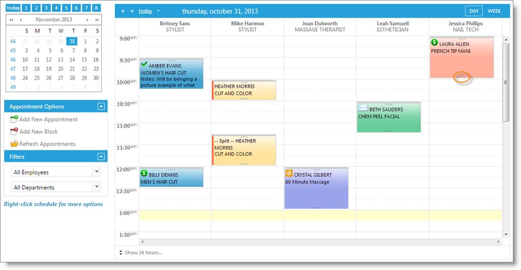 Daily Operations Appointments The key to using the Calendar is to double-click on an available time slot to create an appointment, or to click on top of an appointment to edit that appointment.