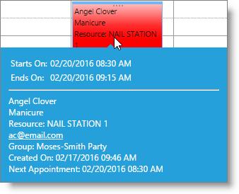 Daily Operations 5 Calendar Note Pop-up Hover your cursor over an appointment to see more information about the appointment that is booked.