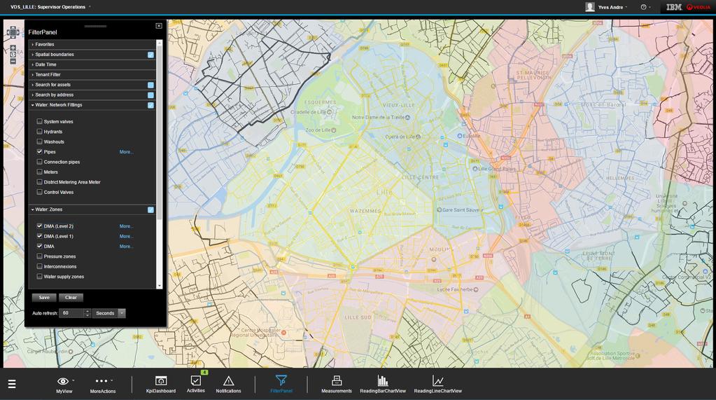 Base Platform Map view of showing data and assets selected in the left tab Map view: geo-localised data is