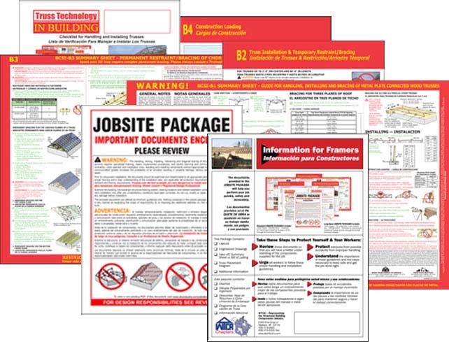 The JOBSITE PACKAGE typically provides one or more of the BCSI Summary Sheets (i.e., BCSI-B1 and BCSI-B3 or BCSI-B7), the Truss Design Drawings for the project, the Truss Placement Diagram (if/when