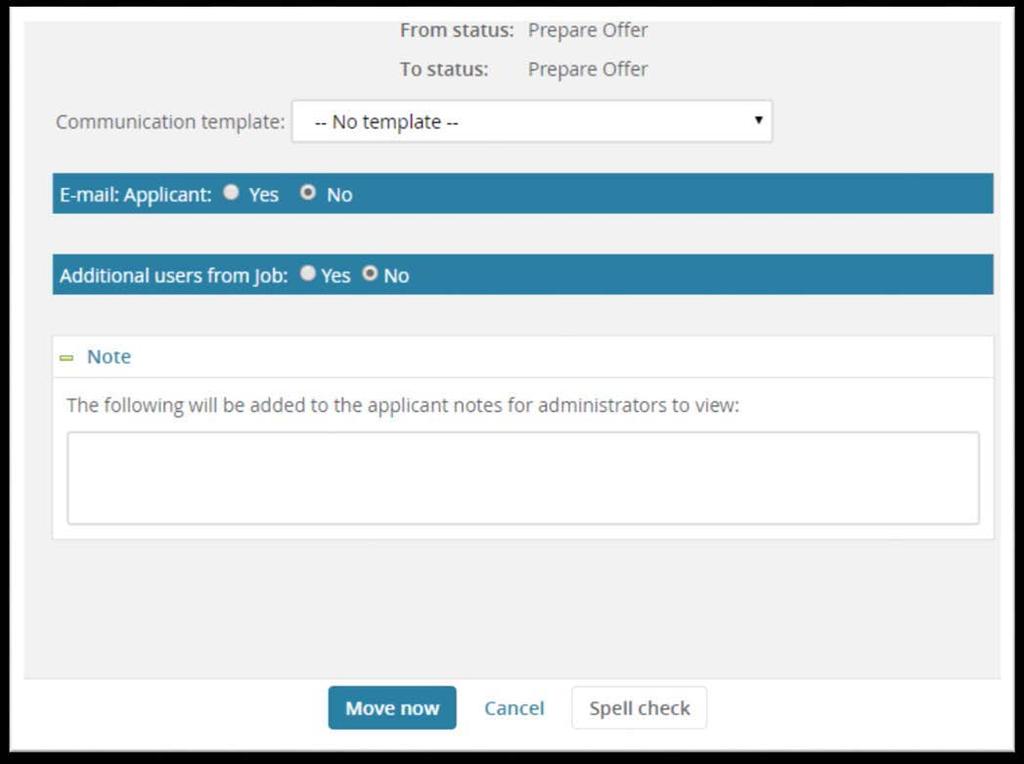 After clicking Move Now the Offer card (offer details page) will be displayed. Fields from the Requisition and the Applicant Card will be pre-populate certain fields on the Offer Card.