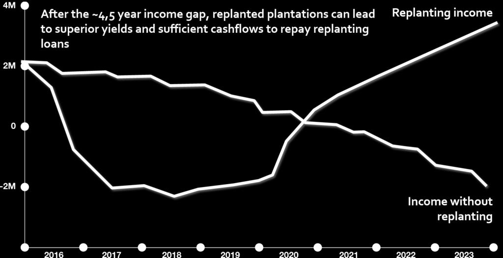Long-term Finance and Replanting Urgency In the next 25 years (2017-2041) every year around 175,000 hectares of oil palm are estimated to require