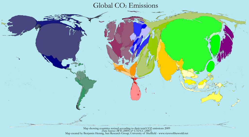 Size of country proportional to total CO2