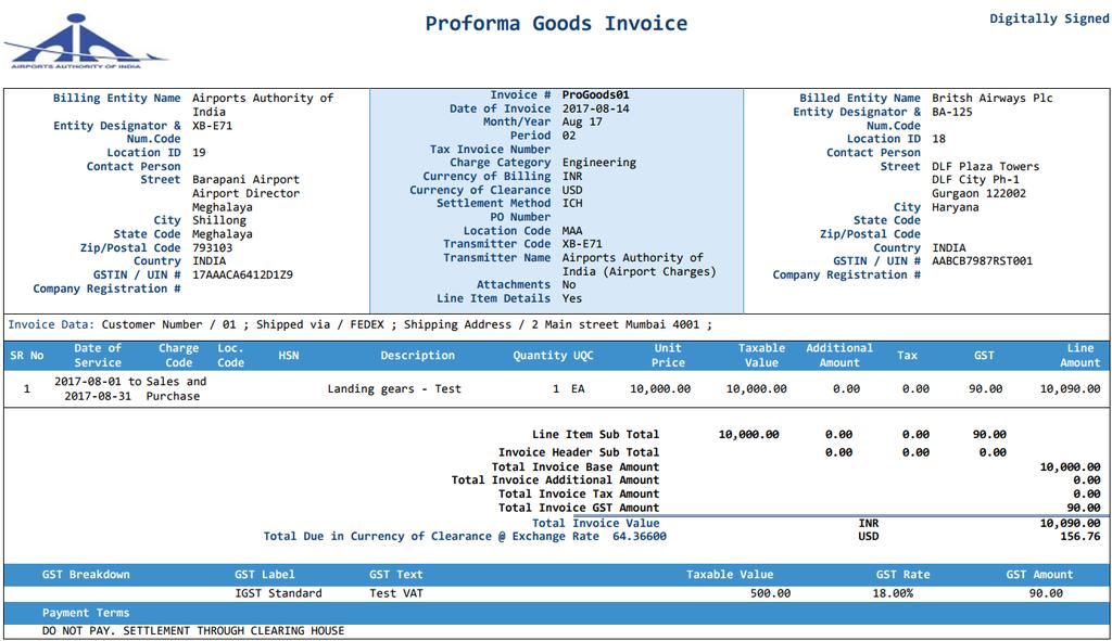 1.13. Proforma Goods Invoice Below is an example of the PDF layout