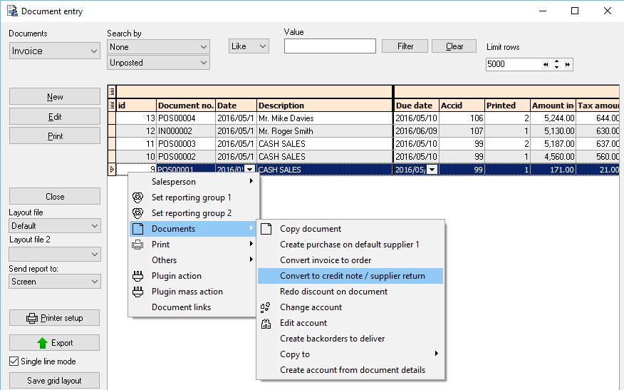 Processing Documents from Point-of-Sale invoice entry Processing a credit note during a Point-of-Sale invoice shift 1. Click on the Invoicing button on the Point-of-Sale invoice entry screen: 2.