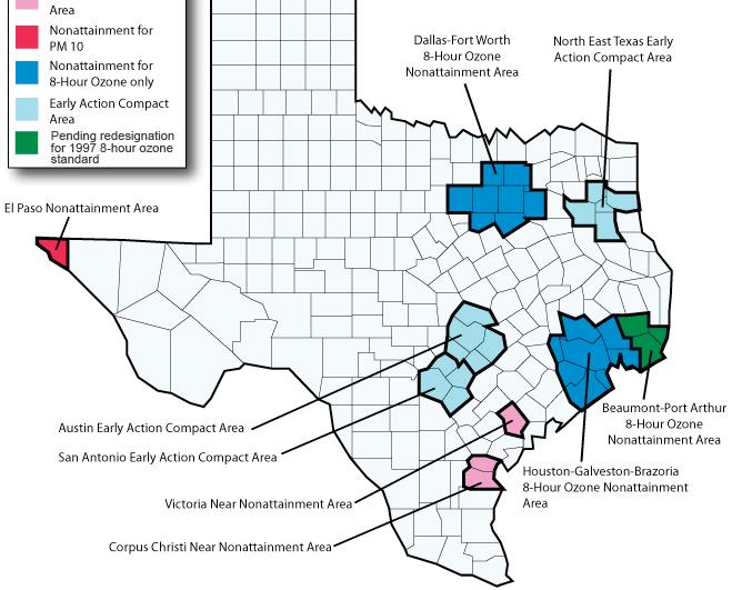 Maintenance Maintenance Texas Nonattainment and Near-nonattainment Counties Where we choose to live and work, particularly in areas of rapid growth, will also have an impact on our ability to find