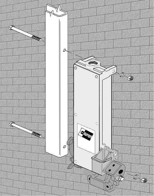 Using the mounting hardware provided by the freight door manufacturer, bolt the door operators to the side of the upper/intermediate guide rails in the holes provided.