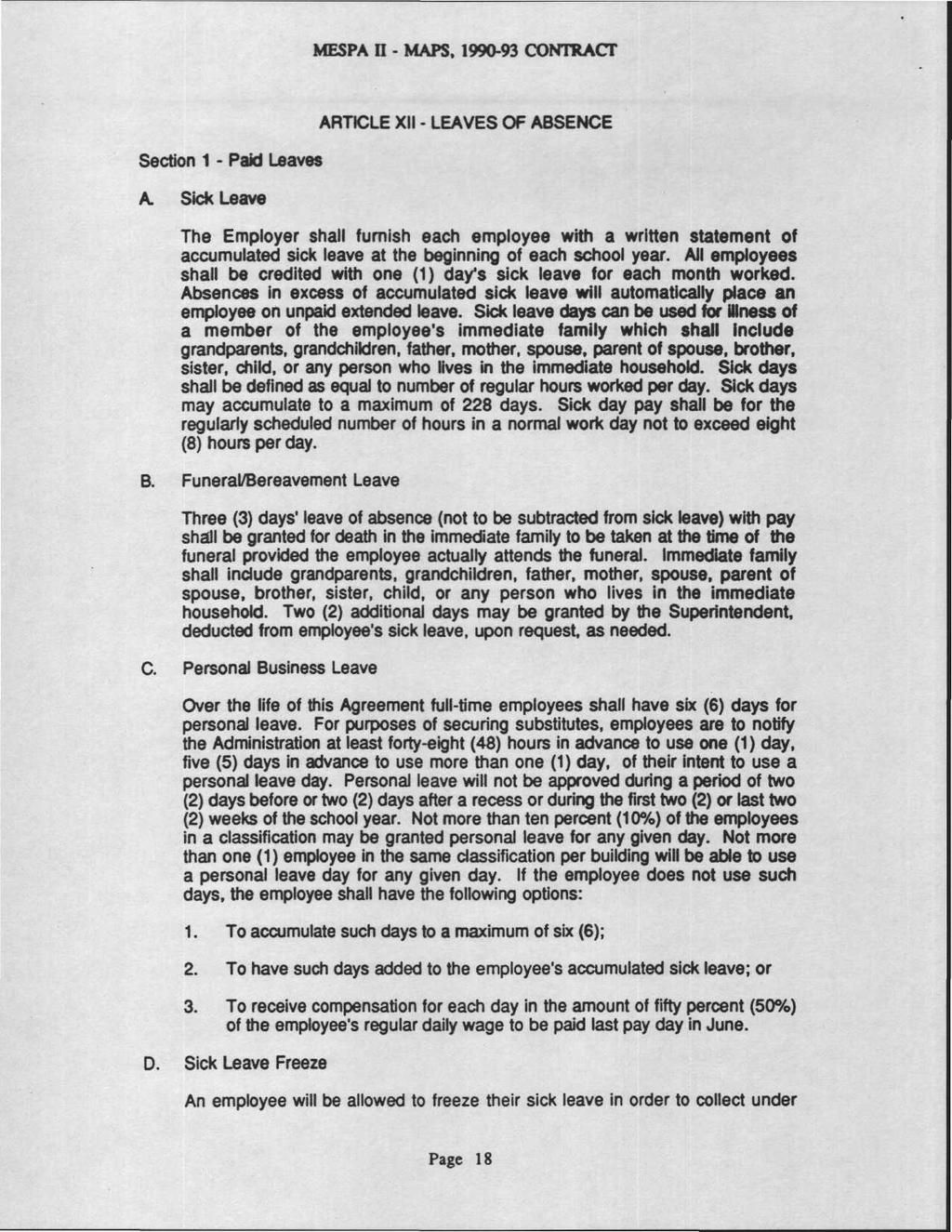 MESPA n - MAPS, 1990-93 CONTRACT Section 1 - Paid Leaves A.