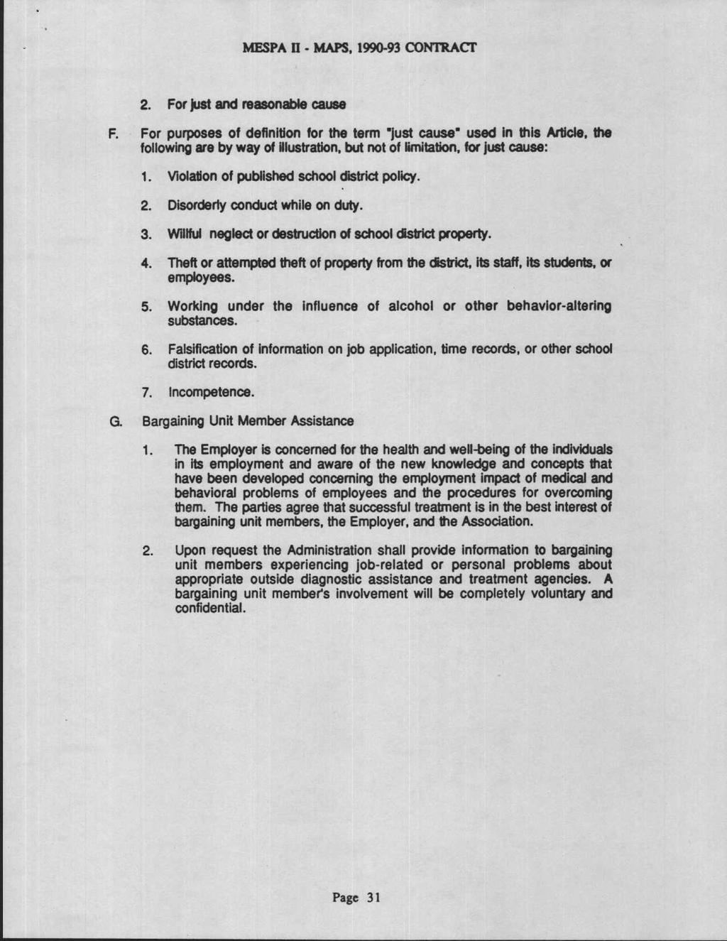 MESPA H - MAPS, 1990-93 CONTRACT 2. For Just and reasonable cause F.