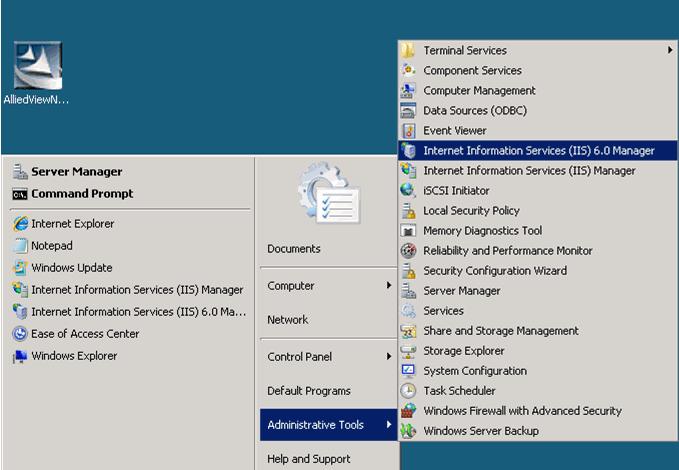 Windows 2008 20. Select Start > Administrative Tools > Internet Information Services (IIS) 6.0 Manager as shown in the following figure.
