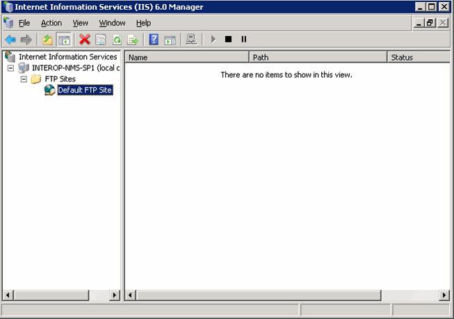FIGURE 9-7 IIS 6.0 Manager 22. Right-click Default FTP Site, and select Properties. The Default FTP Site Properties window opens.