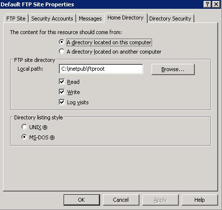 Windows 2008 FIGURE 9-8 Selecting Write Checkbox in Home Directory 9-6