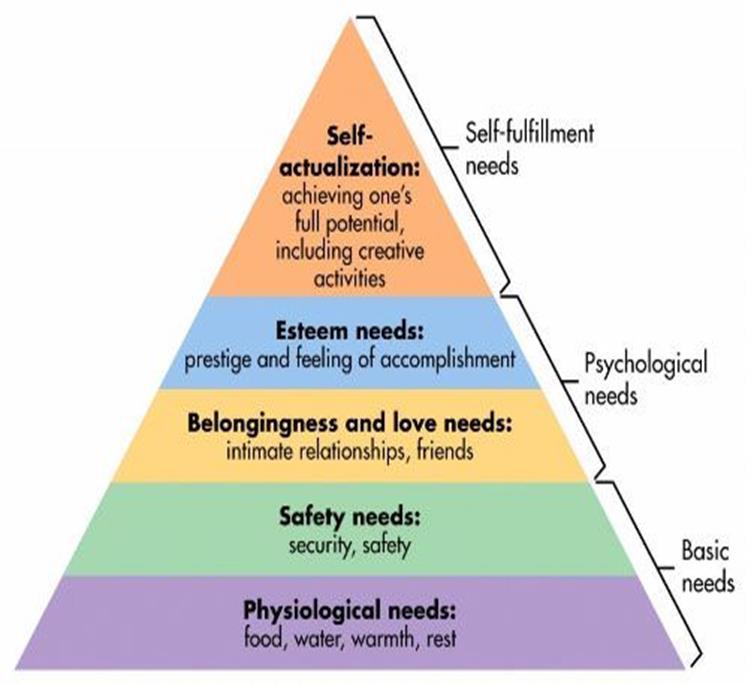Principles of Management (Historical Perspective) Abraham Maslow hierarchy of needs is a motivational theory in psychology comprising a five tier model of
