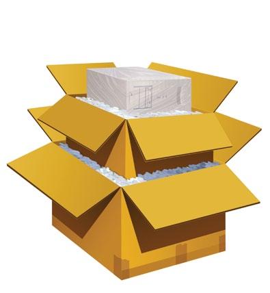 Consolidate small parts or spillable granular products in a strong sealed container, such as a burlap or siftproof plastic bag, then package in a sturdy outer box.
