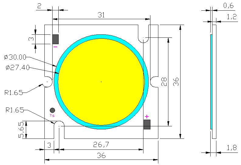 Outline Dimension 50W COB LED Product Specification Unit:mm