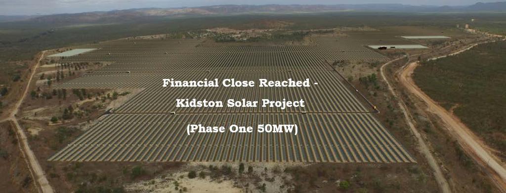 Kidston Solar PV Project Phase One (50MW) Project Benefits Environmental Benefits 145,000 MWh of renewable energy per year Equivalent to powering 26,484 homes Will offset 120,000 tonnes of CO 2 per