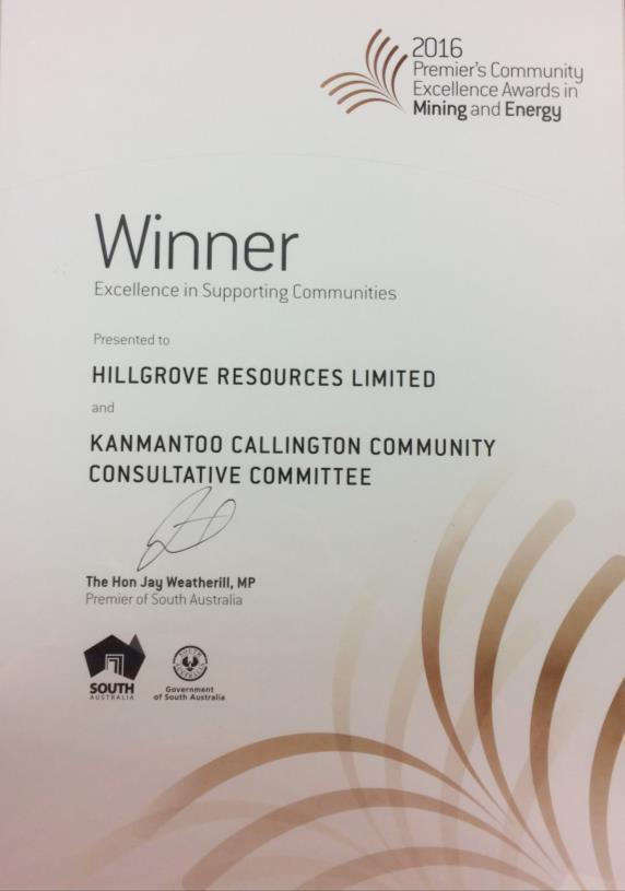 for Excellence in Community Support Project support from Federal MP and State MP BEST IN
