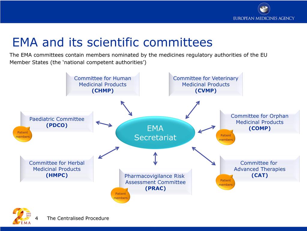 There are 7 of these scientific committees that evaluate medicines at the EMA 6 of them are for human medicines and one, the CVMP is responsible for medicines for veterinary use.
