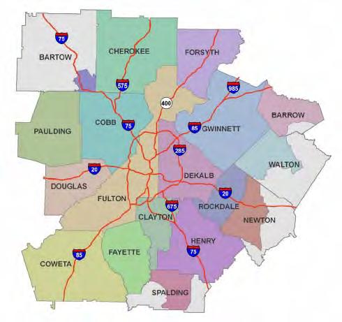 Figure 3: The 18-County Atlanta Regional Metropolitan Planning Boundary 2.