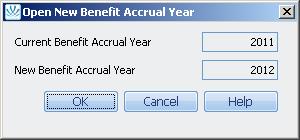 Chapter 6: Benefit Accruals Open New Benefit Accrual Year To open the benefit accrual year, complete the following steps: 1. Click Utilities» Open New Benefit Year.